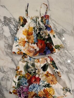 Dolce & Gabbana White Floral Cotton Headband with Green and Blue Accents